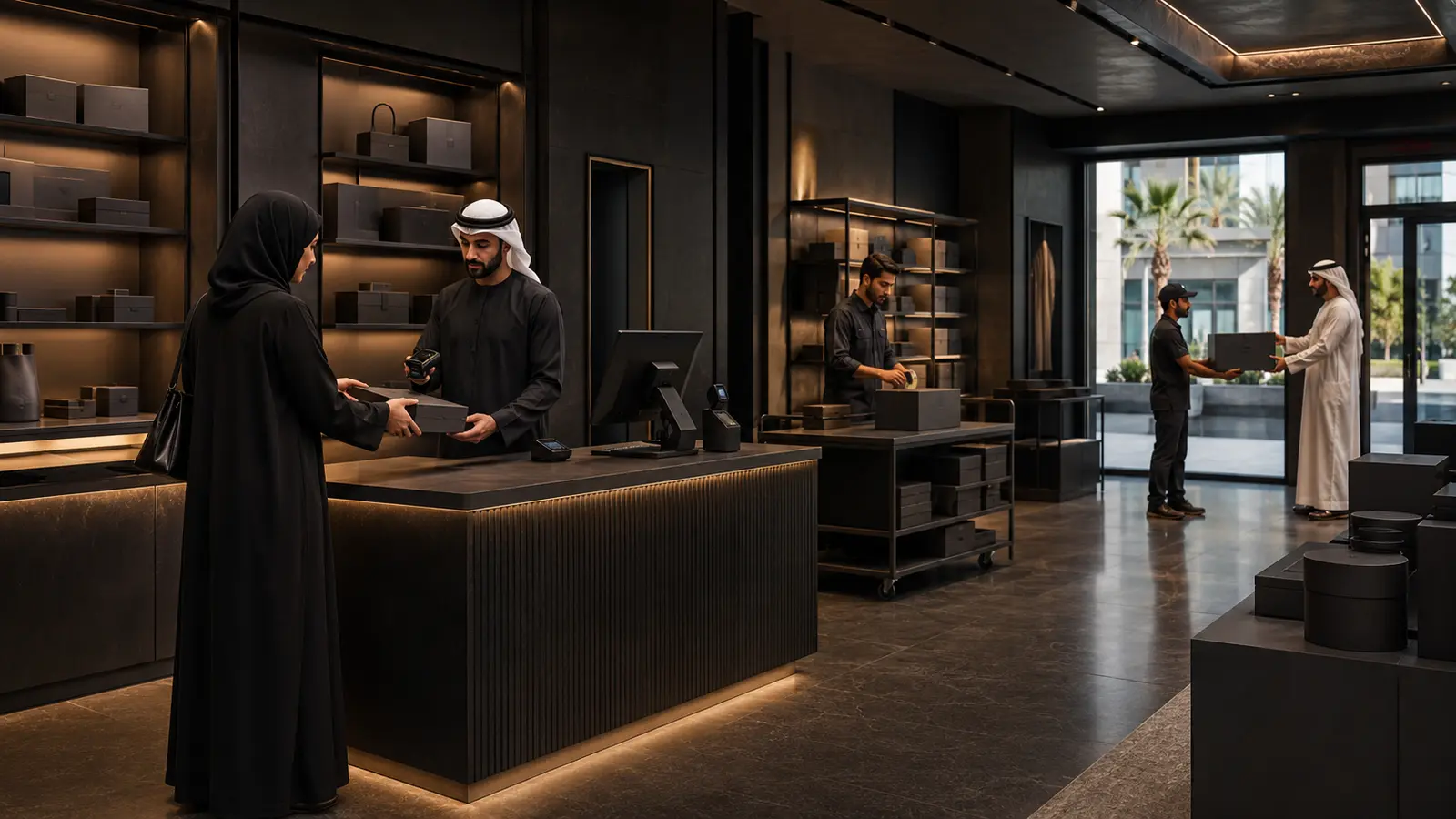A retail team connecting customer selection, checkout, payment, packing and fulfilment in one service line